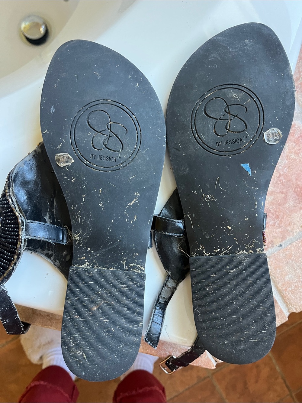 Jessica Simpson Black and Gold Beaded T-Strap Sandals - Picture 2 of 4